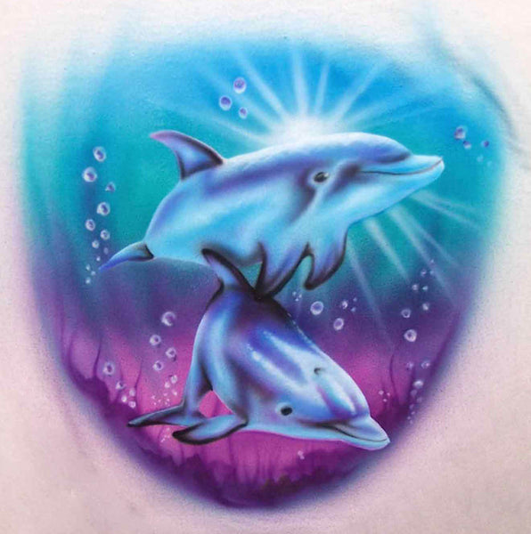 Airbrush Apparel Custom Painted Underwater Dolphins Airbrushed T-Shirt or Sweatshirt Crew Neck Sweat (+$10) / Adult L / Sport Grey