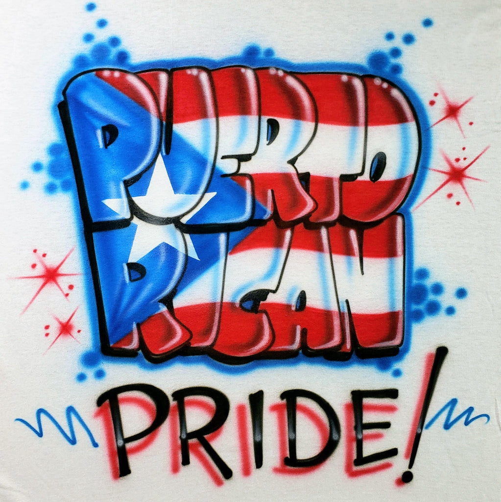Puerto Rican Pride Shirt — Hand Airbrushed Flag Lettering