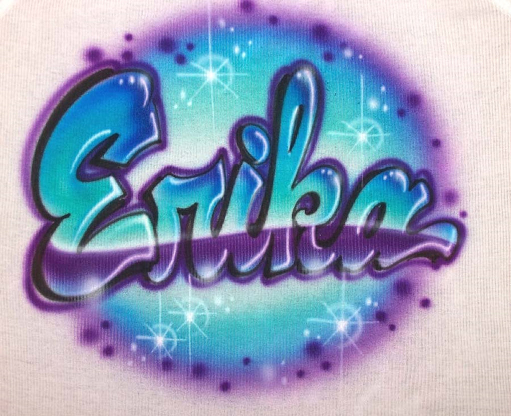 Halo Bubble Script Name Shirt, a Hand-Airbrushed Gift