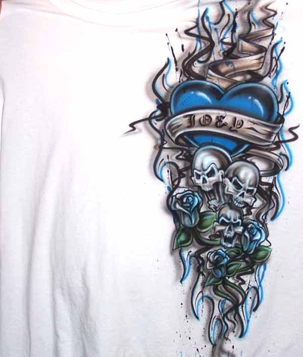 Skull & Heart Name Shirt — Freestyle Tattoo Airbrush