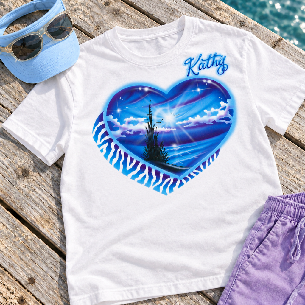 Moonlit Heart Beach Name Shirt — Personalized Airbrush