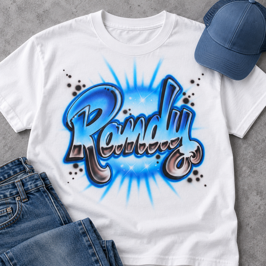 Chrome-Effect Block Script Name Shirt, a Hand-Painted Gift