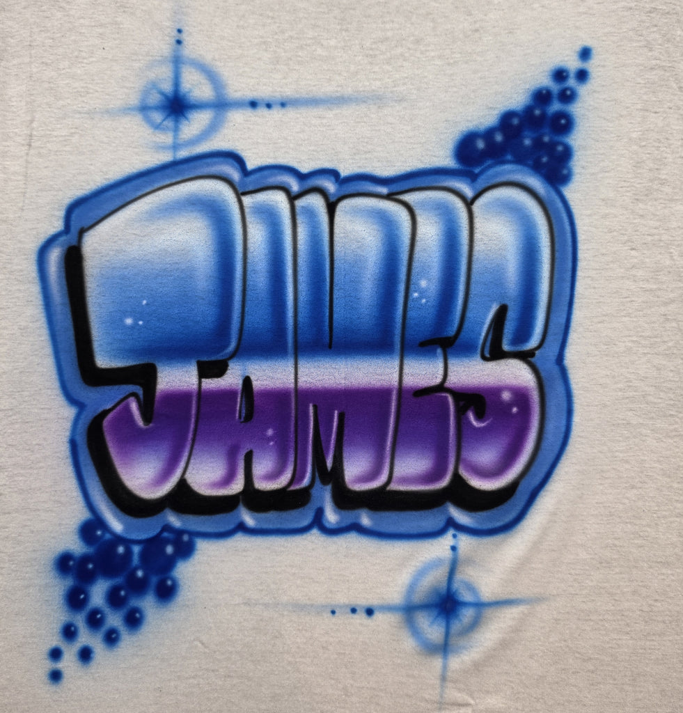 Two-Tone Graffiti Block Name Shirt, Airbrushed by Hand
