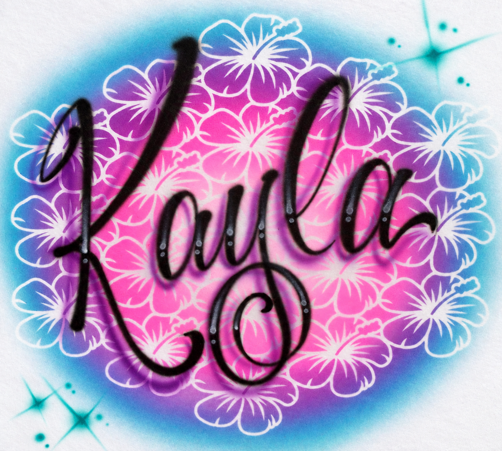 Hibiscus Flowers & Fancy Script Airbrushed Name Shirt