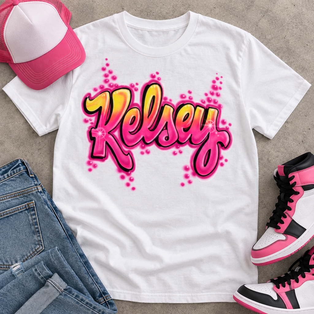 Classic Bubble Script Airbrush Name Shirt for Gifts & Parties