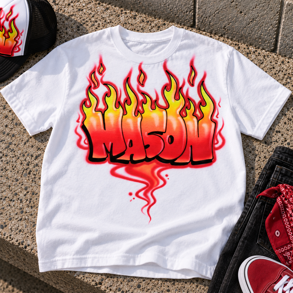 Flame Lettering Name Shirt, Hand-Airbrushed to Order