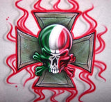 Flag Skull & Iron Cross Name Shirt — Hand Airbrushed — hand-airbrushed sample artwork.