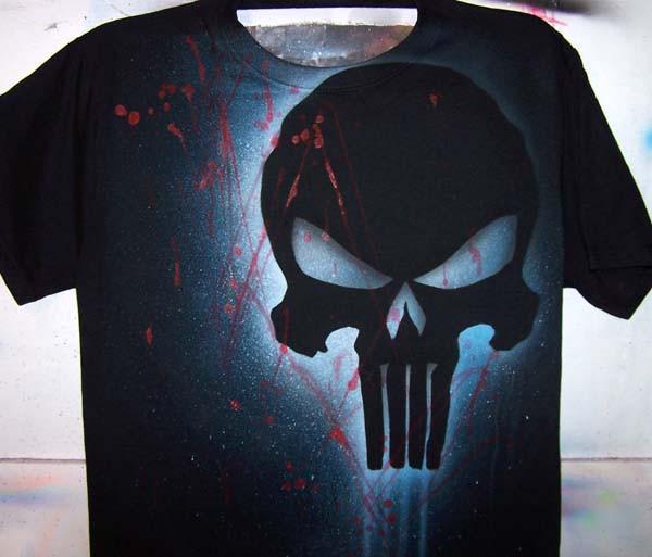Ghost Skull Silhouette on Black Shirt — Hand Airbrushed