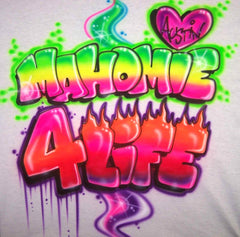 Any Name 4 Life Shirt — Neon Airbrush Flames — hand-airbrushed sample artwork.