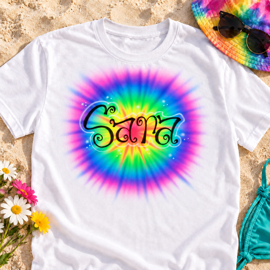 Tie-Dye Style Script Name Shirt, Airbrushed by Hand