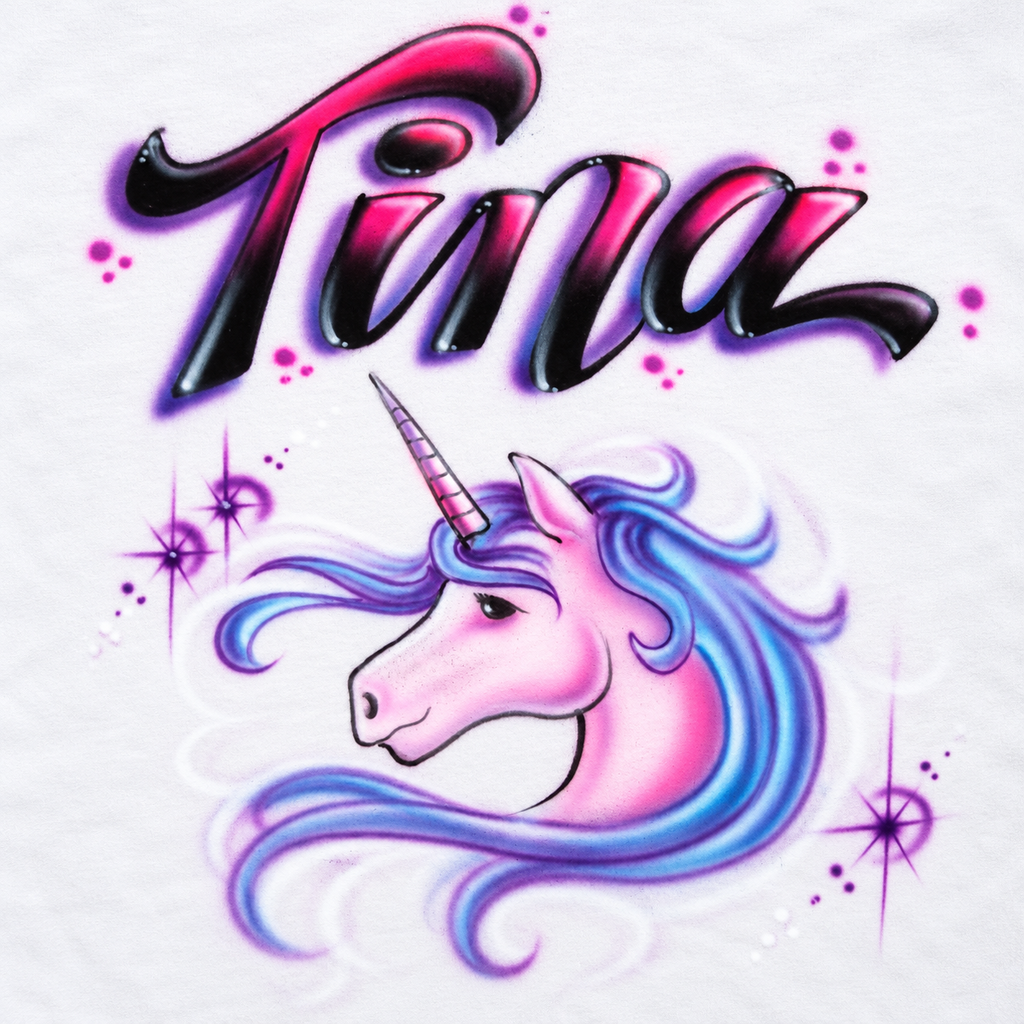 Unicorn & Stars Name Shirt — Freehand Airbrushed