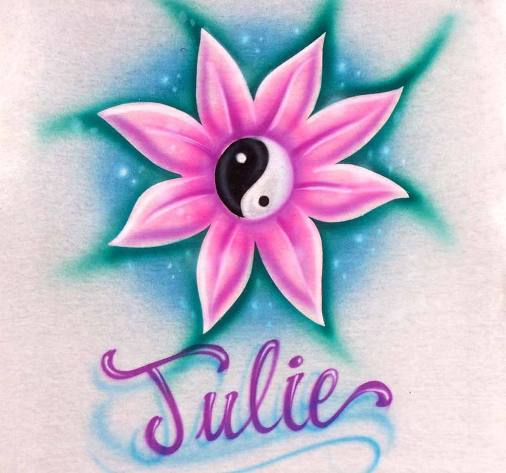 Flower Airbrushed with Yin Yang Symbol and Any Name of Choice for T's, Sweatshirts, and More