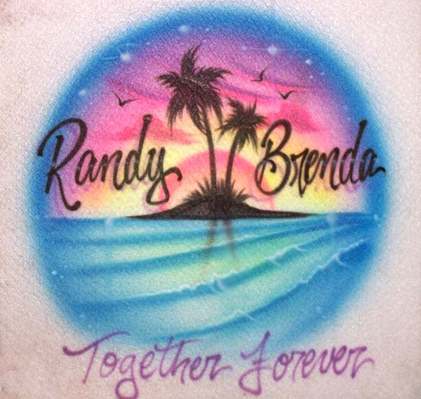 Sunset Palm Tree Double Name & Together Forever Airbrushed Shirt