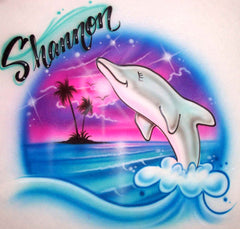 Airbrush dolphin and beach personalized t-shirt