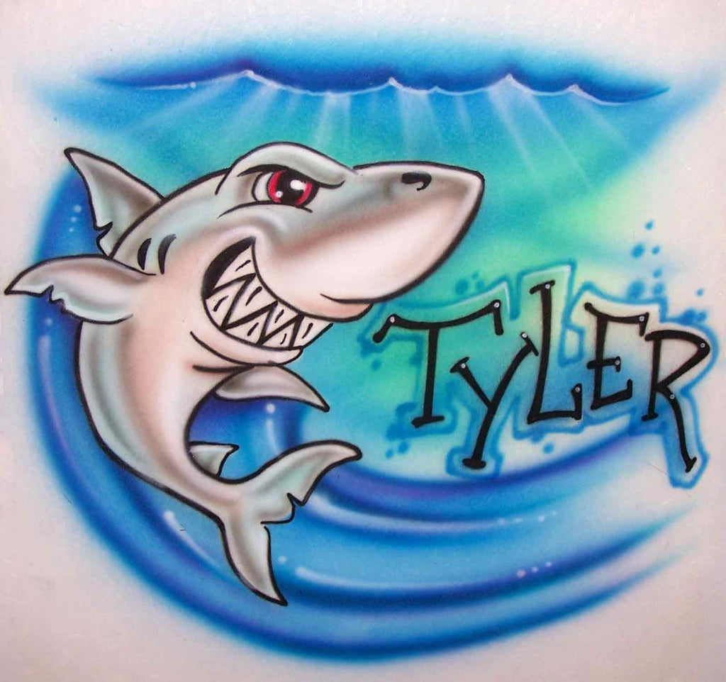 Airbrushed Underwater Shark Attack Design with Any Name Added
