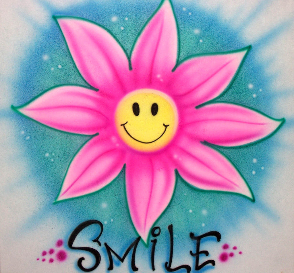 Airbrushed Smiley Face Inside Flower with Any Name of Choice for T's, Sweatshirts, and More
