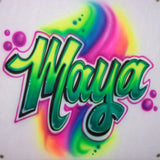 Bright rainbow airbrush name in neon colors