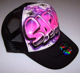 Snap Back Hat With Airbrushed Pink Bubble Letter Name