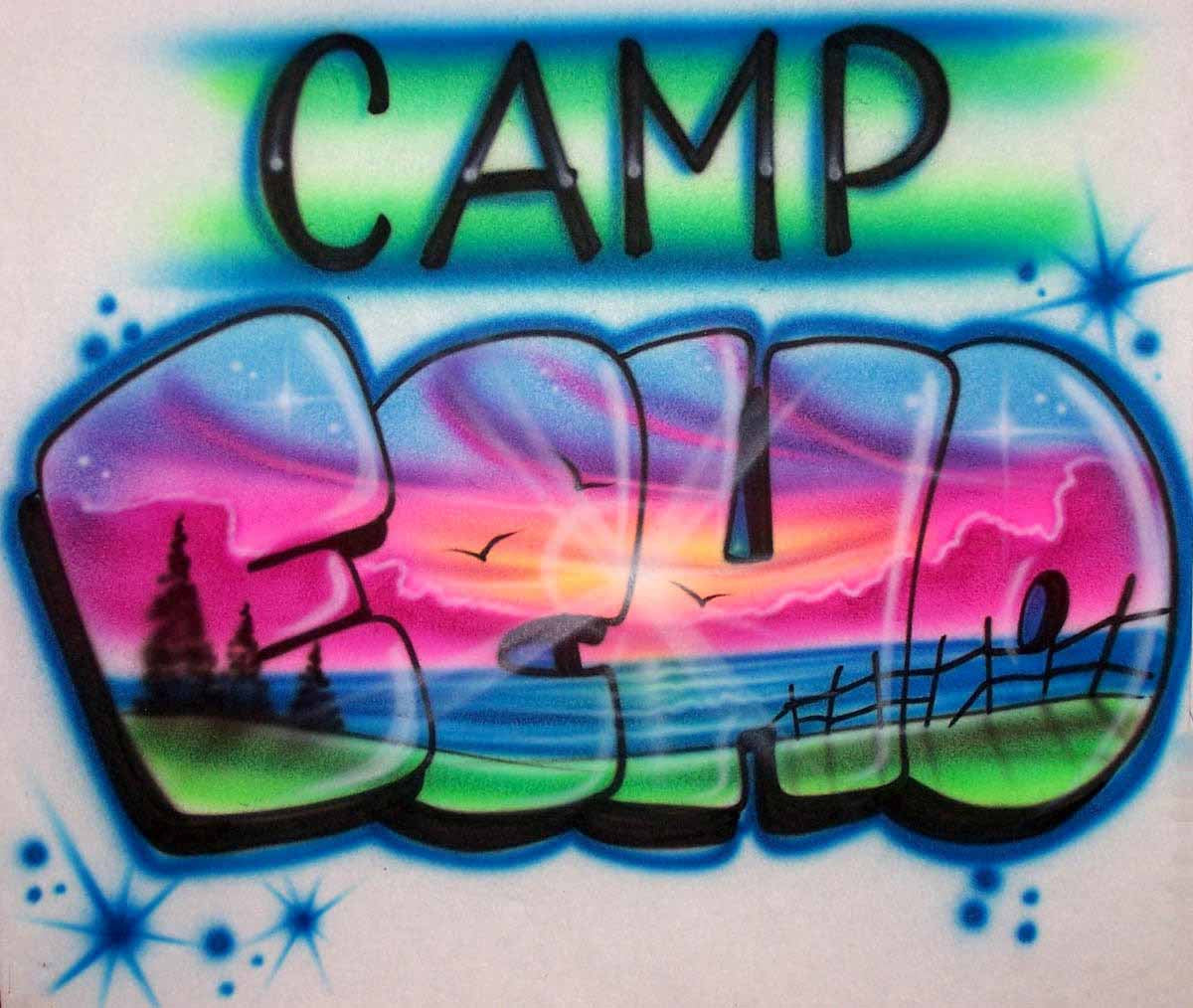 Airbrushed Camp name Lake Scene Shirt