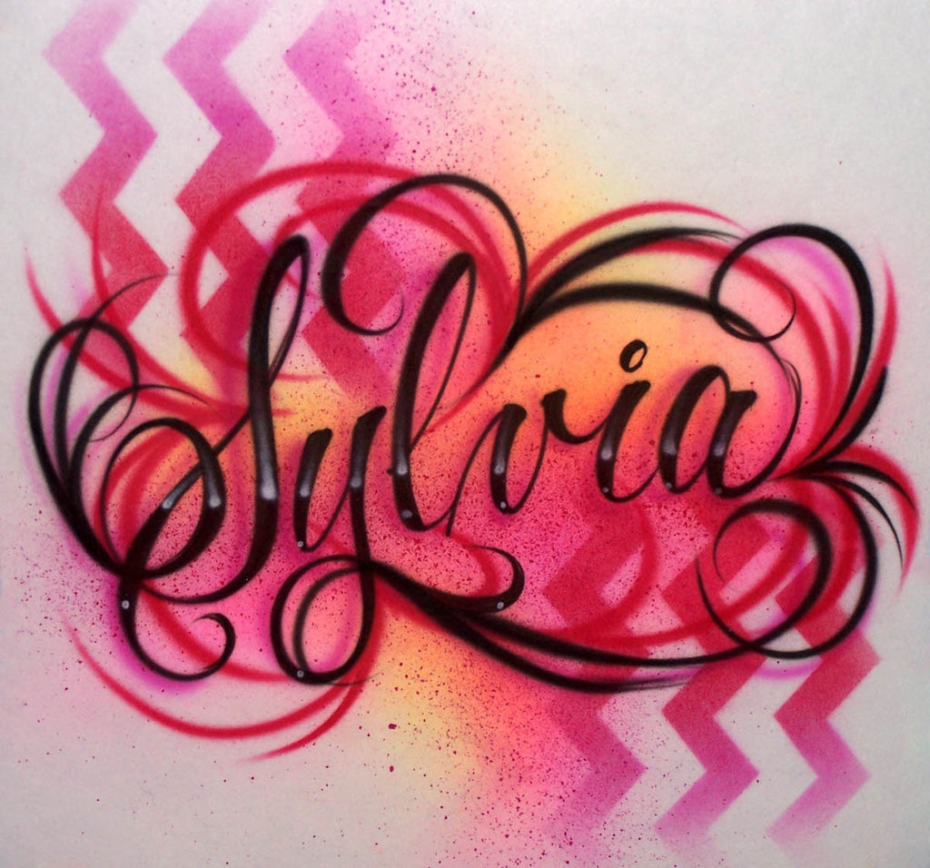 Airbrushed Chevron Pattern with Fancy Script Style Name Design Shirt