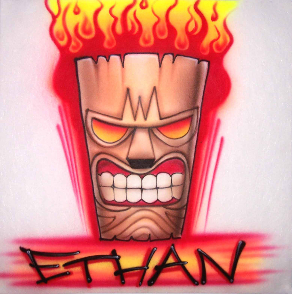 Flaming Mean Face Tiki Torch Airbrushed Shirt with Any Name Added