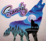 Airbrush Howling wolf and moon t shirt