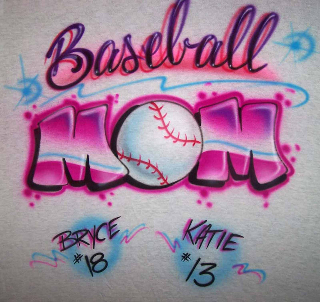 Airbrushed Baseball Mom Shirt Design with Player Name & Numbers