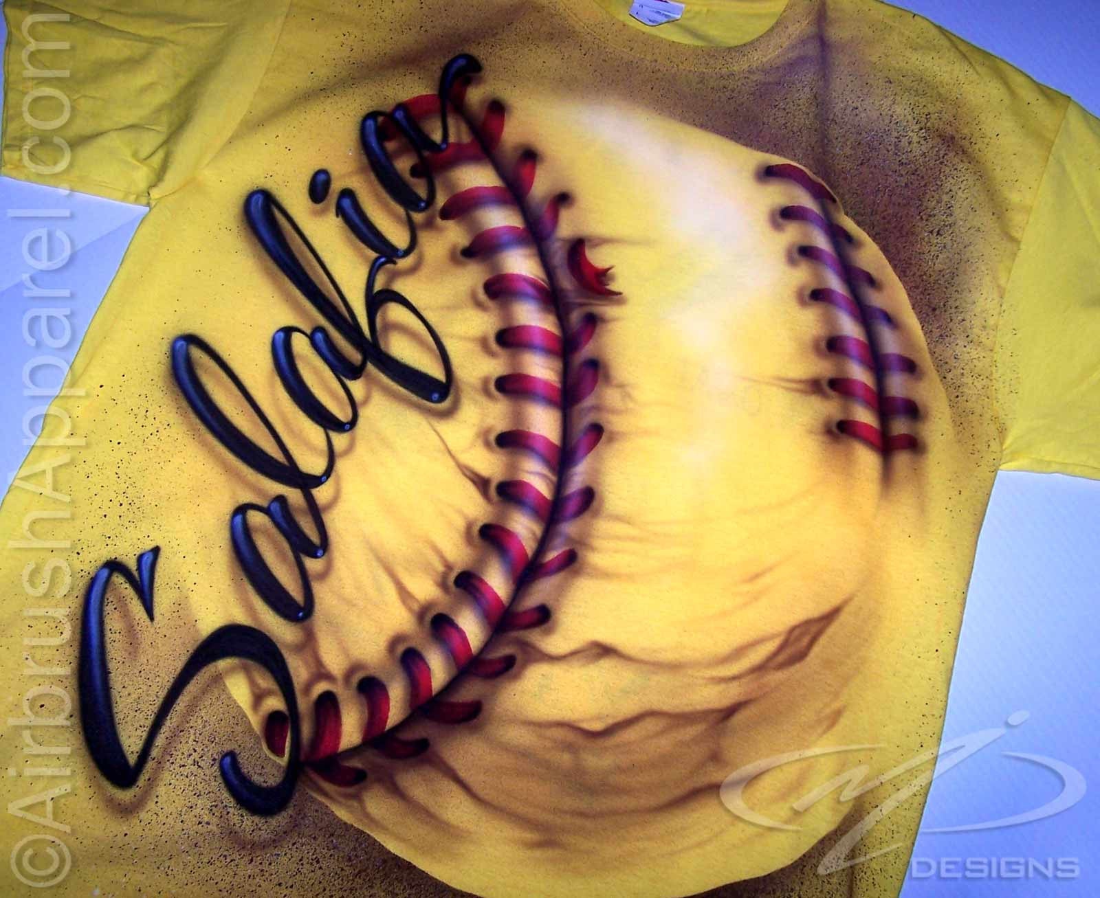 Airbrushed custom big softball name design yellow t-shirt
