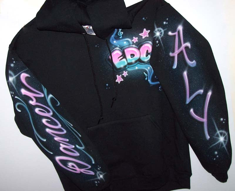 Airbrushed custom dance personalized sleeves front hooded black sweatshirt