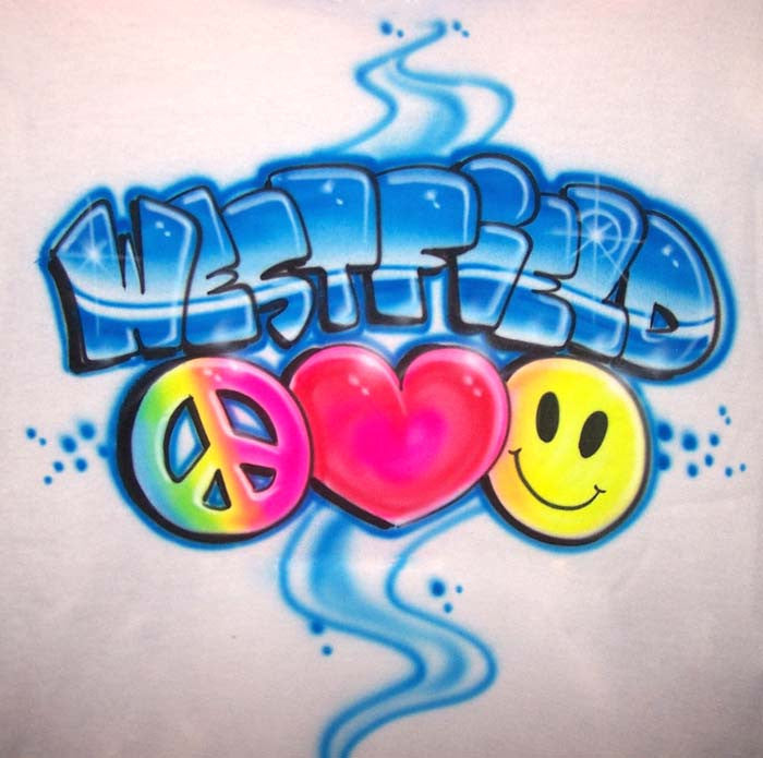 Airbrushed Peace Love & Smiley School or Camp Name Design for Your Shirt