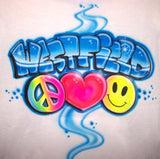 Peace Love Happy face Airbrushed School Camp Shirt