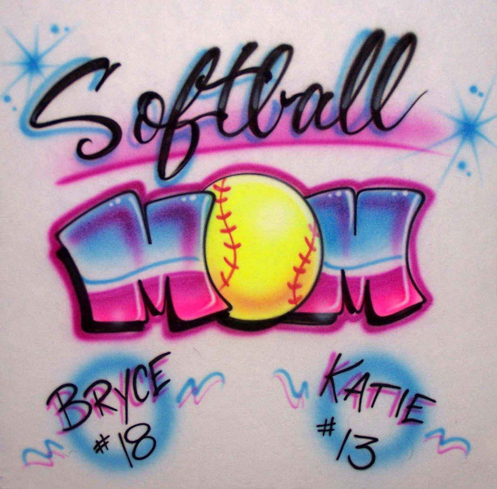 Airbrushed Softball Mom Shirt Design with Kids Names & #'s