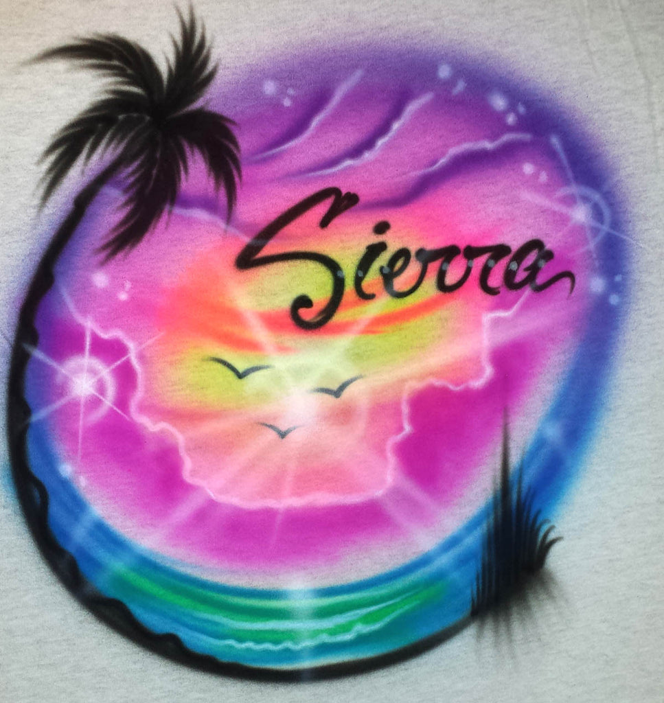 Airbrushed Beach Sunset with Fancy Script Personalized Font