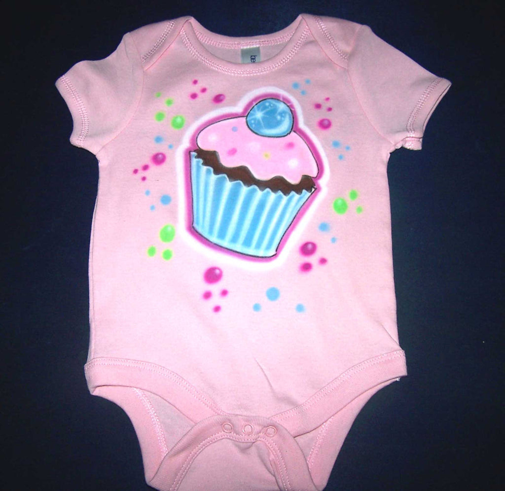 Airbrushed Birthday Cupcake Onesie With Name Age Added On Back