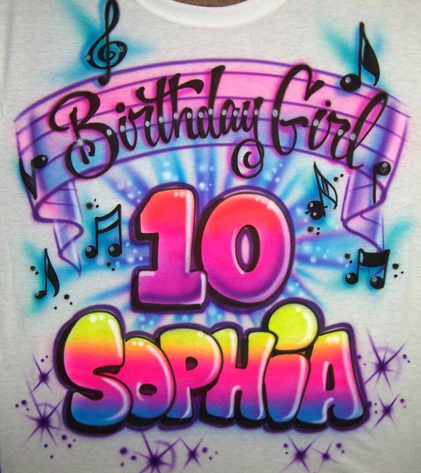Birthday Girl and music notes airbrushed personalized T-shirt and sweatshirt