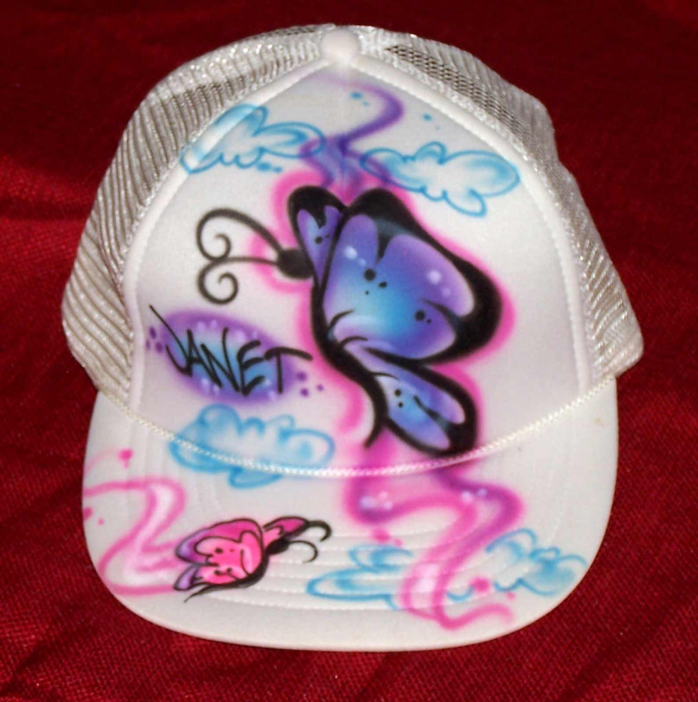 Airbrushed Butterflies Personalized Snap Back White Trucker Hat