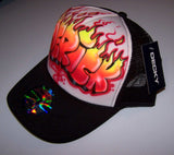 Personalized Fire Name Airbrushed Side View Snap Back Hat