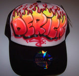 Flame Letter Airbrushed Personalized Snap Back Trucker Hat
