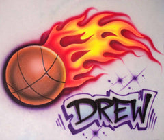 Flame Basketball Fire Name Airbrushed T-Shirt Sweatshirt