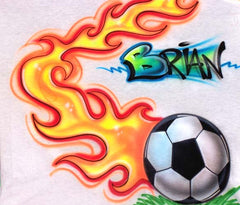 Flaming Soccer ball airbrushed shirt design