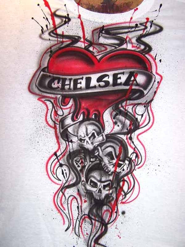 Airbrushed Freestyle Tribal Tattoo Skull and Heart Shirt