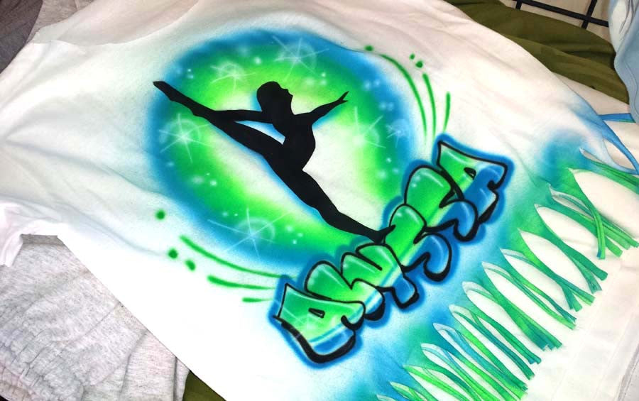 Fringe Cut Airbrushed Dance/Gymnast T-Shirt