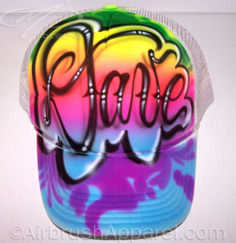 Custom Full Cover Graffiti Name Airbrushed Snap Back White Trucker Hat