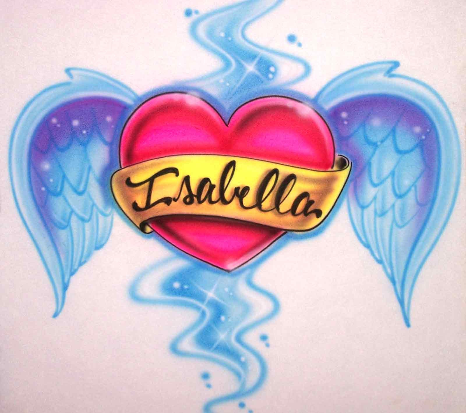 Custom Name heart and Angel Wings Airbrushed