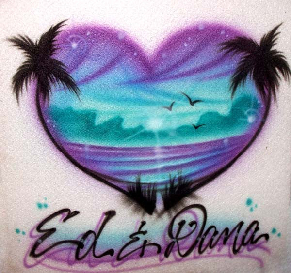 Heart Shaped Palm Tree  and Double Name Airbrushed Shirt