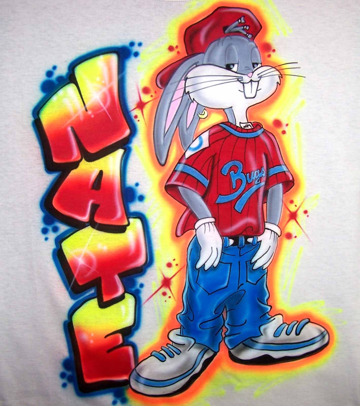 Airbrushed Hip Hop Bugs Graffiti Name T-Shirt