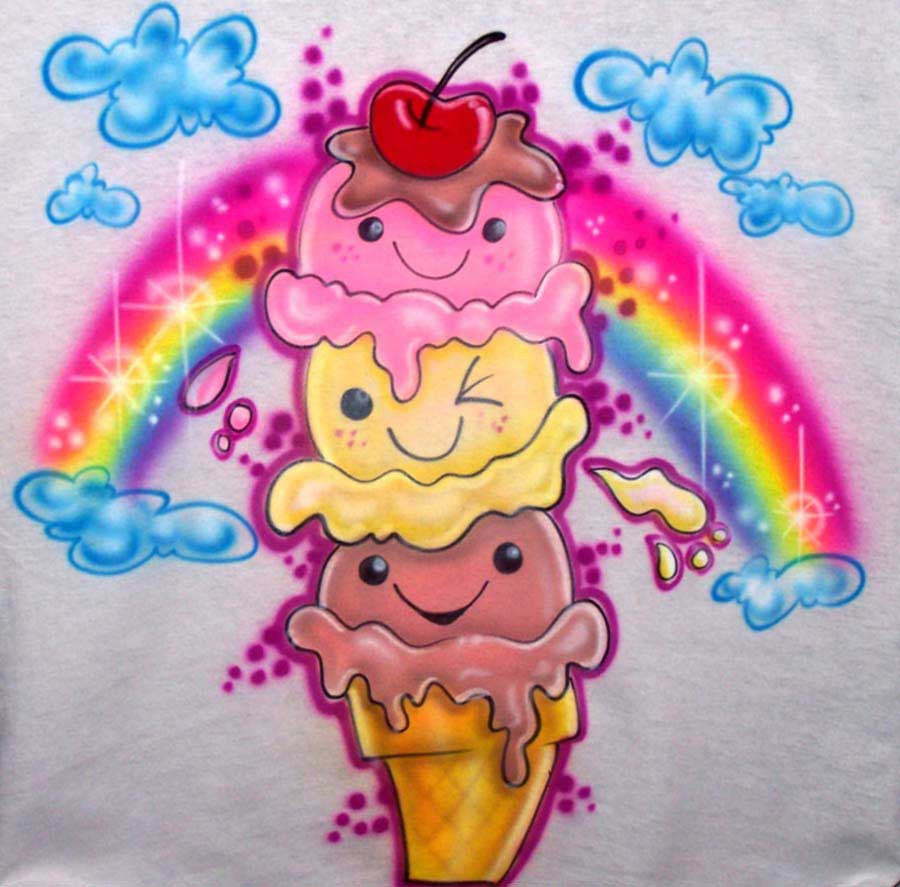 Smiley Face Ice Cream Cone Birthday Shirt with Name & Age on Back
