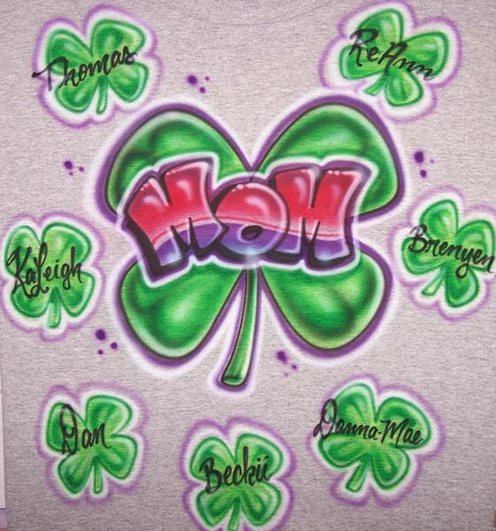 Airbrushed Irish Mom Shirt with Shamrock & Kids Names