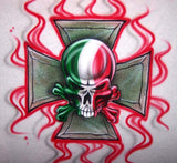 Airbrush Italian Flag Skull Iron Cross Shirt