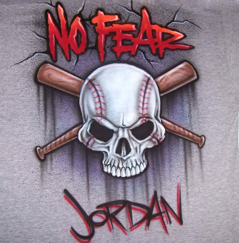 Airbrush No Fear Baseball Skull and Bats Custom Shirt